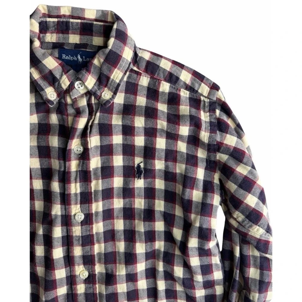 Ralph Lauren Boys Plaid Button Down Shirt Size 5‎ Cotton Flannel